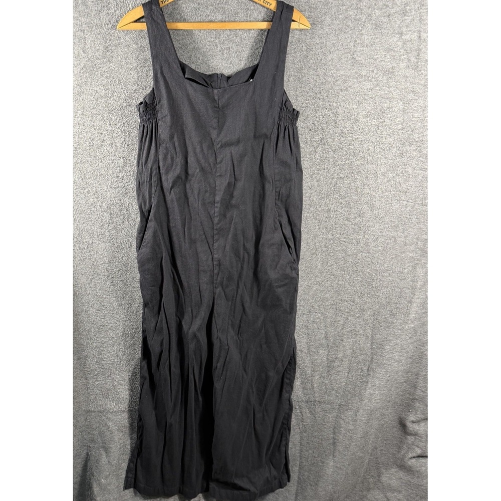 Halston Black Linen Blend Sleeveless Jumpsuit Crop Wide Leg Size 6 Beach Resort